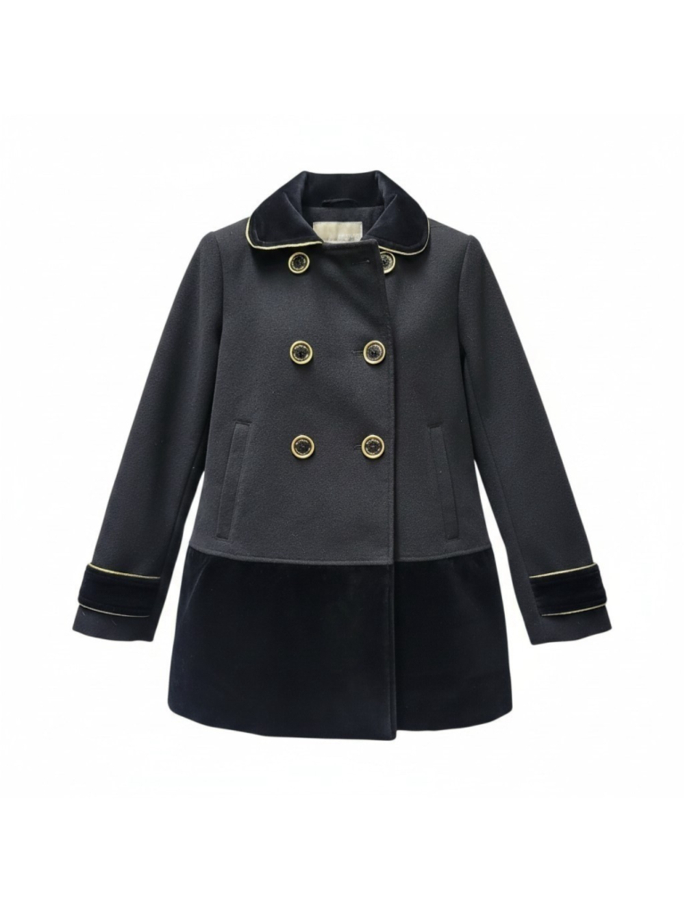 Michael Kors Girls Black Velvet Large Long-Sleeves Double-Breast Overcoat 10-12